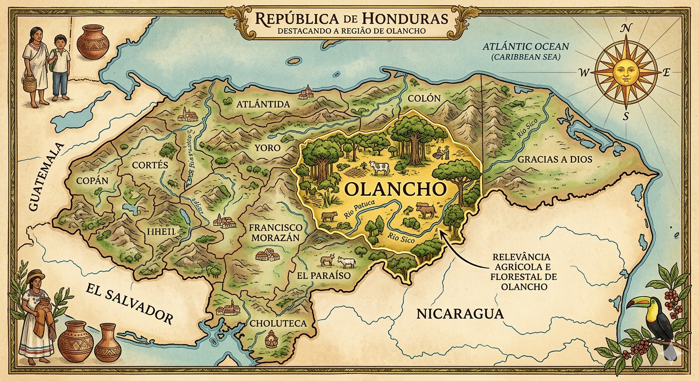Mapa de Honduras com Olancho destacado